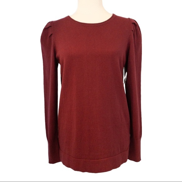 ANNE KLEIN Puff-Shoulder Sweater in Merlot - Size Small - Picture 2 of 4